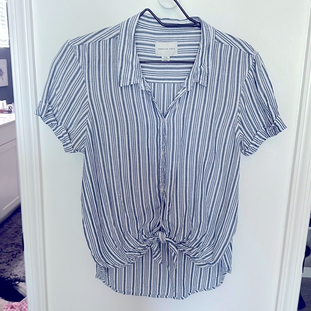 AEO button down blouse with tie front size small